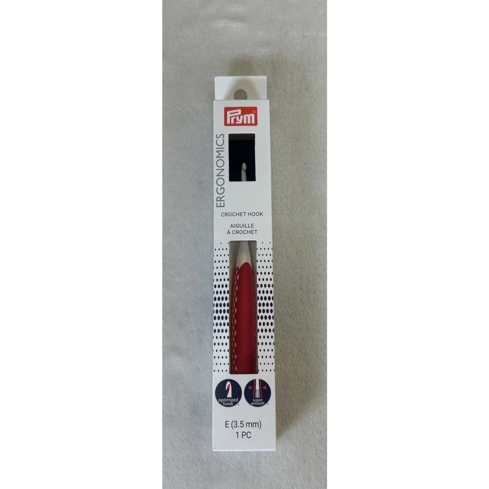 NIB Prym Ergonomic Crochet Hook E Size 3.5mm Super Smooth New Optimized Hook Red